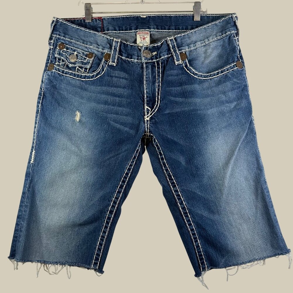 Vtg True Religion Mens 38 Cut Off Shorts Billy Supert World Tour Skater USA Y2K